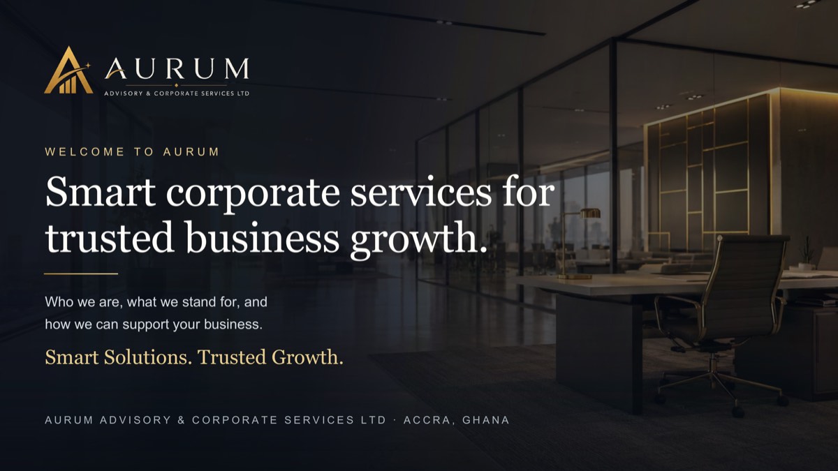 Aurum company overview slide deck, first slide